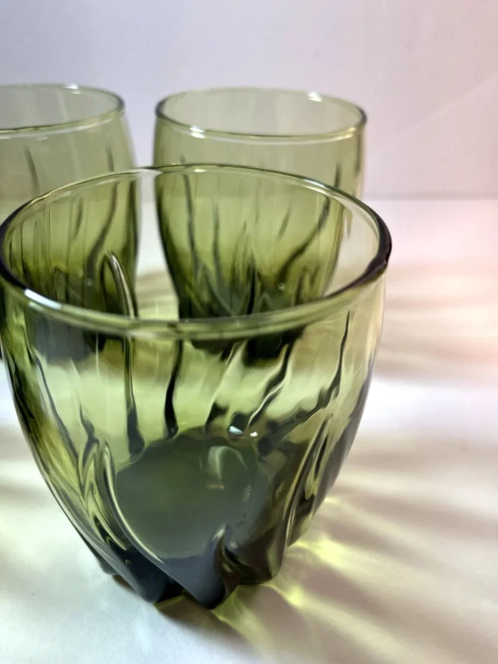 Vintage Green Swirl Tumbler Lowball Glasses Barware Anchor Hocking Set of 5